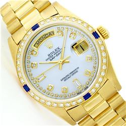 Mens Rolex 18K Yellow Gold Diamond And Sapphire President Wristwatch