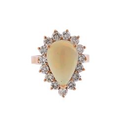 14KT Rose Gold 3.31ct Pear Shape Opal and Diamond Ring