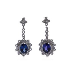 14KT White Gold 7.39ctw Tanzanite and Diamond Dangle Earrings