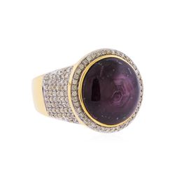 14KT Yellow Gold 17.29ct. Star Ruby and Diamond Ring