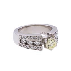 14KT White Gold 1.30ctw Fancy Light Yellow and White Diamond Engagement Ring