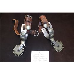 Heavy Banded Crockett Spurs- 4 Nickel Conchos on Each Spur-Straps