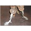 Image 4 : F. Schultz 147 Silver Inlaid Drop Shank Spurs- Barrel Chap Guards- F. Shultz Spur Straps- Etched on 