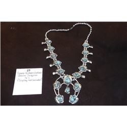 Squash Blossom Necklace- Genuine Truquoise- 16"L- Display Not Included