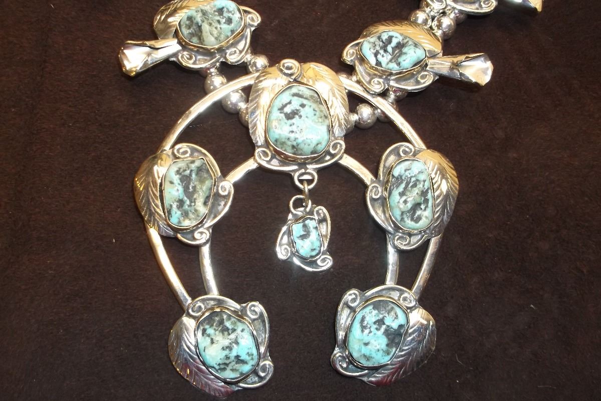 Squash Blossom Necklace Genuine Truquoise 16"L Display Not Included