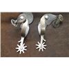 Image 4 : Heavy Banded Crockett Silver Overlaid Spurs- Heart Buttons- Straps