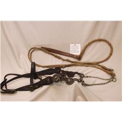 GS Garcia- Elko, Nev. Silver Inlaid Bit- Carmel Cheek- Spade- Rein Chains- Old Headstall with Nickel