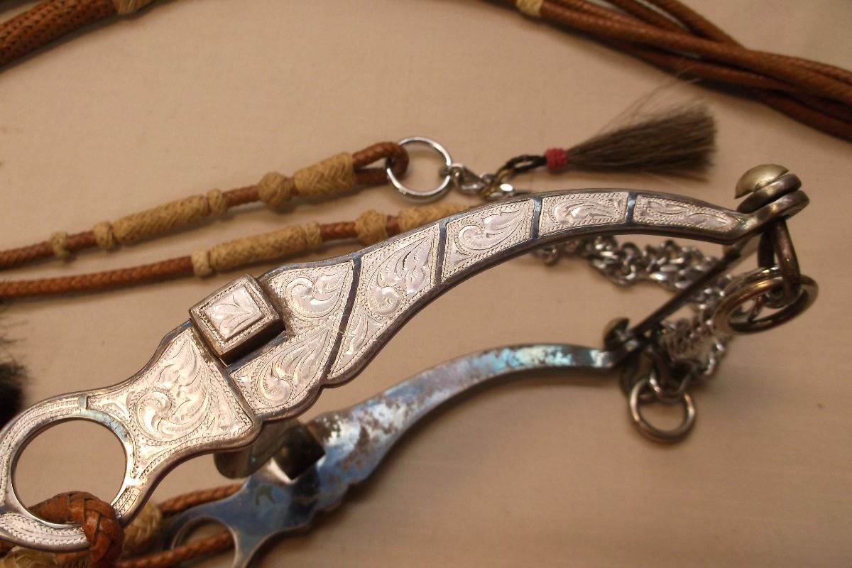 Garcia- Elko, Nev.- Silver Inlaid Bit- Nevada Cheek- Curb- Rein Chains ...