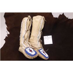 Plateau Indian Beaded High Top Moccasins 15" H