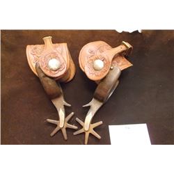 Kelly Bros. Silver Overlaid Spurs- Silver Buttons- Heavy Duty Carved Straps