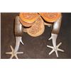 Image 7 : Kelly Bros. Silver Overlaid Spurs- Silver Buttons- Heavy Duty Carved Straps