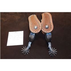 R. Gillitzer 7-94 Silver Overlaid Spurs- Red Lodge, MT- Steer Heads and Arrow- Jingle Bobs