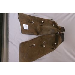 Stamped GS Garcia Elko, Nev. Batwings Chaps- 6 Round Nickel Conchos- 4 Heart Nickel Conchos- 37"L