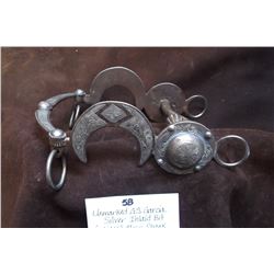 Unmarked GS Garcia Silver Inlaid Bit- Crescent Moon Shank- Polo- Large Concho