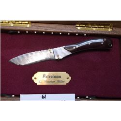 Unmarked Larry Miller Full Tang Damascus Knife.  Patrolman- Linen Micarta Handle- Pin Art- Walnut Pr