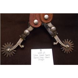 W.A.R. 67 Silver Inlaid Spurs- Drop Shank- Straps