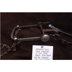 Unmarked Tapia Silver Inlaid Bit- El Toro Cheek- Spade- Rein Chains- One Ear Headstall with Silver B
