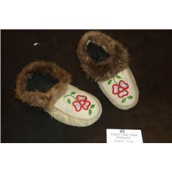 Beaded Plains Indian Moccasins - Beaver Trim- 11"L X 8"W