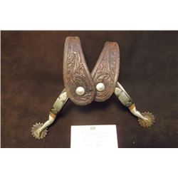 McChesney Marked Silver and Copper Overlaid Spurs- Lady Legs- Carved Straps