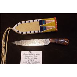 Unmarked Larry Miller Damascus Knife- File art on Spine- Full Tang- Unmarked Robert Guion Beaded She