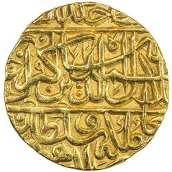 MUGHAL: Akbar I, 1556-1605, AV mohur (10.93g), Lahore, AH972. AU