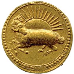 MUGHAL: Jahangir, 1605-1628, AV zodiac mohur (10.96g), Agra, AH1030 year 16, NGC graded AU58