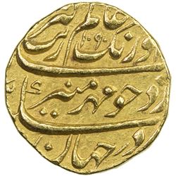 MUGHAL: Aurangzeb, 1658-1707, AV mohur (10.87g), Shahjahanabad, AH1090 year 22. EF