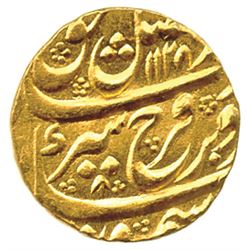 MUGHAL: Farrukhsiyar, 1713-1719, AV mohur (10.97g), Lahore, AH1128 year 5. EF