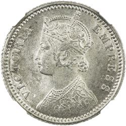 BRITISH INDIA: Victoria, Empress, 1876-1901, AR 1/4 rupee, 1879-C. NGC MS64