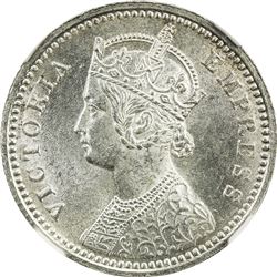 BRITISH INDIA: Victoria, Empress, 1876-1901, AR 1/4 rupee, 1880-C. NGC MS64