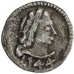 GOA: Joao V, 1706-1750, AR tanga (1.18g), 1744. VF-EF