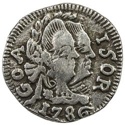 GOA: Maria I & Pedro III, 1777-1786, AR 1/2 pardao (2.76g), 1786. VF