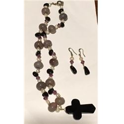 ONYX & CRYSTAL NECKLACE AND EARRING SET