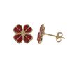 Image 1 : Red Enamel Four Leaf Clover, Gold Tone Post Earrings
