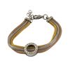 Image 1 : Tri Color Brass Mesh 3 Row Bracelet. White CZ Circle Charm. 7.25