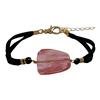 Image 1 : Cherry Quartz Semi Precious Stone On Black Suede Chain Bracelet, 7" 1"