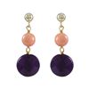 Image 1 : Coral 6Mm Round Ball And Amy 10Mm Round Flat Semi Precious Stones Dangling, On Gold Plated Sterling 