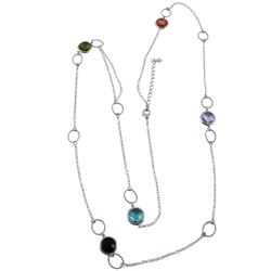 Multi Color CZ, Sterling Silver Necklace, 36 