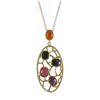 Image 1 : Gold Plated Sterling Silver, Multi Color Faceted Semi Precious Flat Stones, Filigree Pendant, 2.18&Q