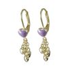Image 1 : Lavender Enamel Heart On Gold Plated Brass Lever Back Earrings, 3 Small Gold Hearts Dangling, 1.22"