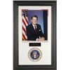 Image 1 : Ronald Reagan Unsigned 14X20 Engraved Signature Series Leather Framed W/ Presidential Seal (Politics