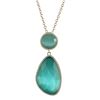 Image 1 : Aqua Cat's Eye Faceted Semi Precious Stone With CZ Border, 12Mm Round Circle, Gold Plated Sterling S