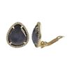 Image 1 : Dark Amy Semi Precious Stone With CZ Border, Gold Plated Sterling Silver Clip Earrings, 0.77"