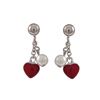 Image 1 : Red Enamel Heart, 4Mm White Pearl, Sterling Silver Post Earrings
