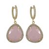 Image 1 : Rose Quartz Semi Precious Stone, With CZ Border, On Gold Plated Sterling Silver  Lever Back Earrings