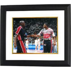 Magic Johnson Signed Team USA Olympic Dream Team 16X20 Photo Custom Framed (Fist Bump With Michael J