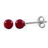 Image 1 : Red 4Mm Ball On Rhodium Plated Sterling Silver Post, Stud Earrings