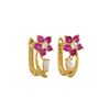 Image 1 : Gold Plated Sterling Silver Flower Huggie Earrings With Ruby And White AAA CZ, 0.51