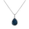 Image 1 : Rhodium Plated Sterling Silver, 13.5X17.5Mm Teardrop, Blue Druzy Natural Stone With CZ Border, Penda