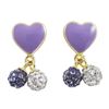 Image 1 : Sterling Silver Gold Purple Enamel Heart With 2 Crystal Balls Earrings